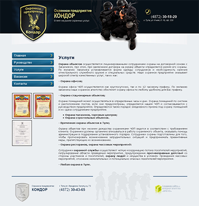 Дизайн макет проекта: Создание сайта для компании ЧОП КОНДОР - портфолио BREVIS - рис. 2
